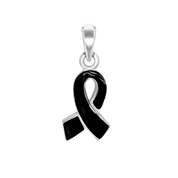 Black Ribbon Charm in Sterling Silver (21 x 8mm)