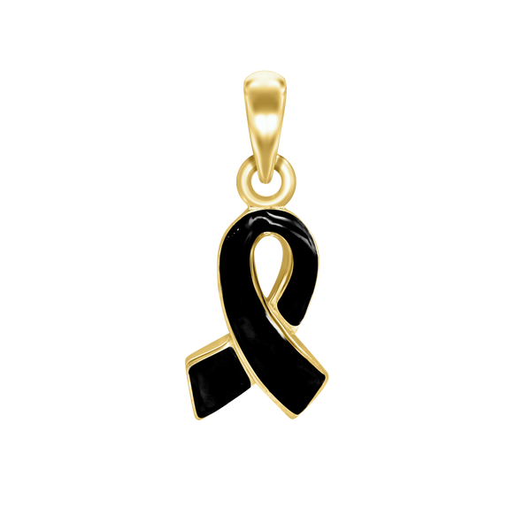 Black Ribbon Charm in Sterling Silver (21 x 8mm)