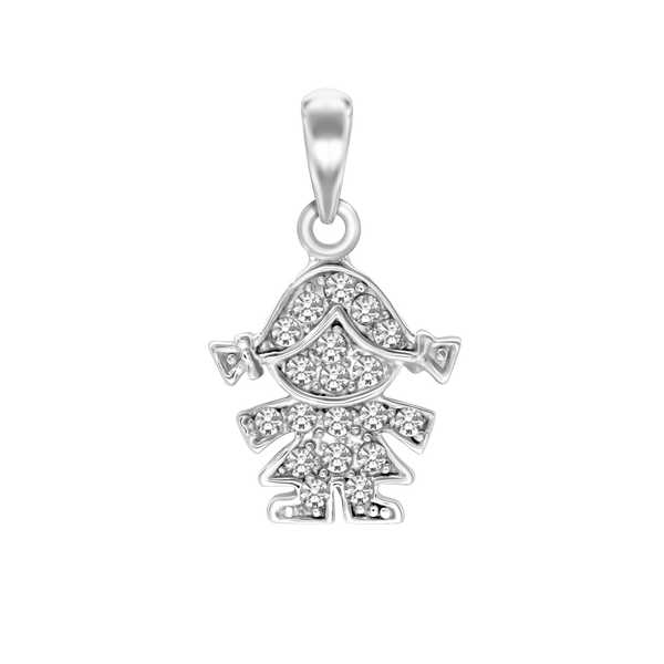 Girl Charm in Sterling Silver with CZ's (22 x 13mm)