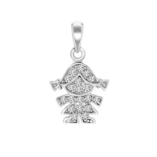 Girl Charm in Sterling Silver with CZ's (22 x 13mm)