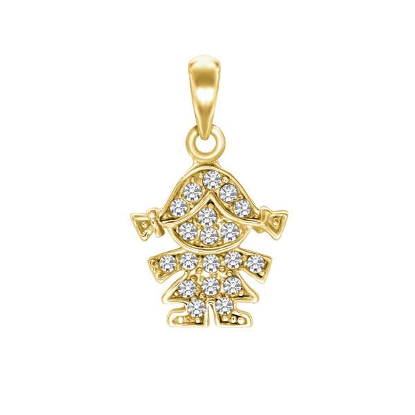 Girl Charm in Sterling Silver with CZ's (22 x 13mm)