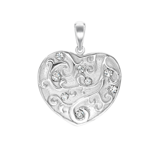 Full Heart with Filigree with CZ's Charm in Sterling Silver (30 x 24mm)