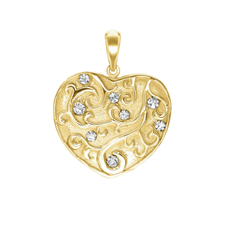 Full Heart with Filigree with CZ's Charm in Sterling Silver (30 x 24mm)