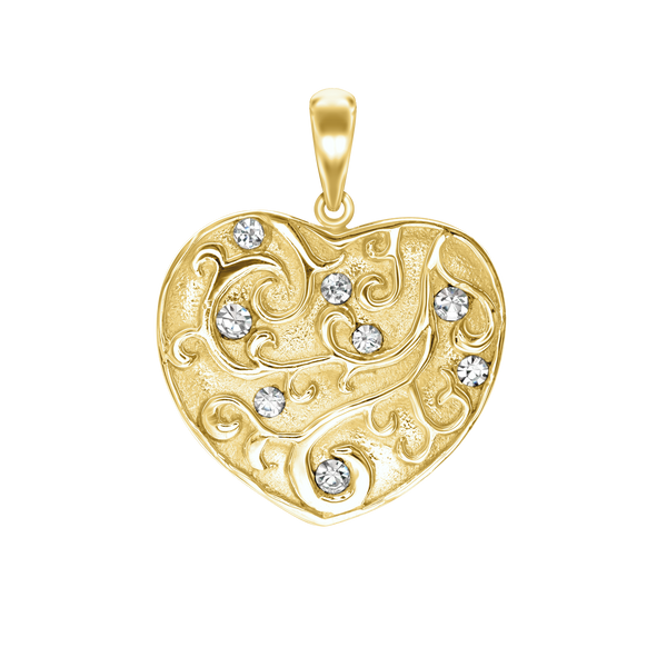 Full Heart with Filigree with CZ's Charm in Sterling Silver (30 x 24mm)