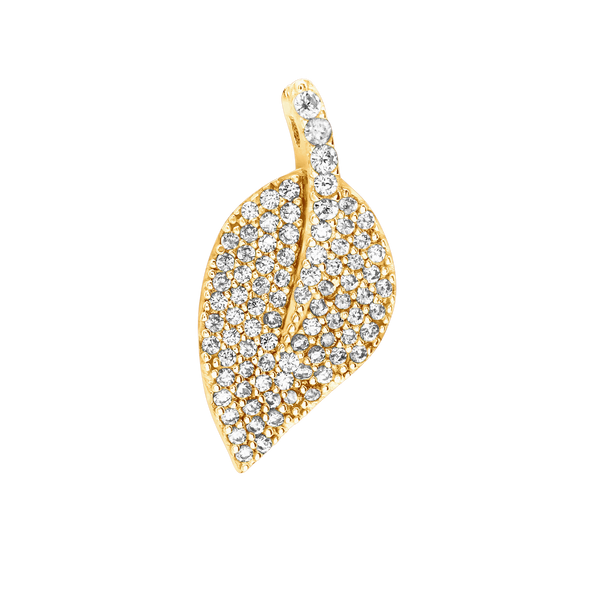 Leaf Charm in Sterling Silver with CZ's (21 x 10mm)