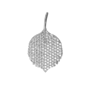 Round Leaf Charm in Sterling Silver with CZ's (27 x 16mm)