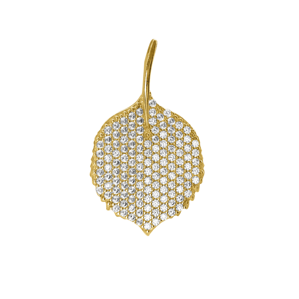 Round Leaf Charm in Sterling Silver with CZ's (27 x 16mm)