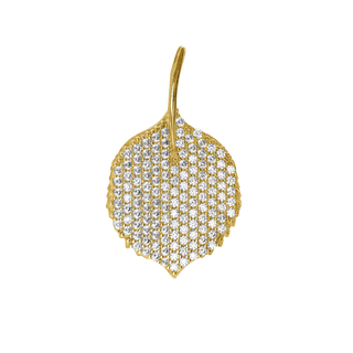 Round Leaf Charm in Sterling Silver with CZ's (27 x 16mm)