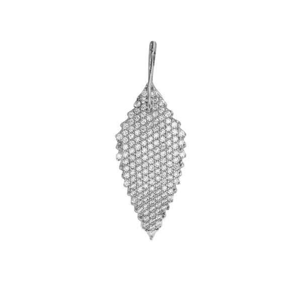 Thin Leaf Charm in Sterling Silver with CZ's (36 x 13mm)