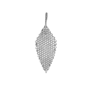 Thin Leaf Charm in Sterling Silver with CZ's (36 x 13mm)