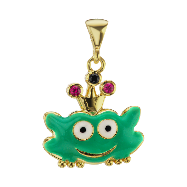 Little Frog Enamel Charm in Sterling Silver with CZ's (21 x 15mm)