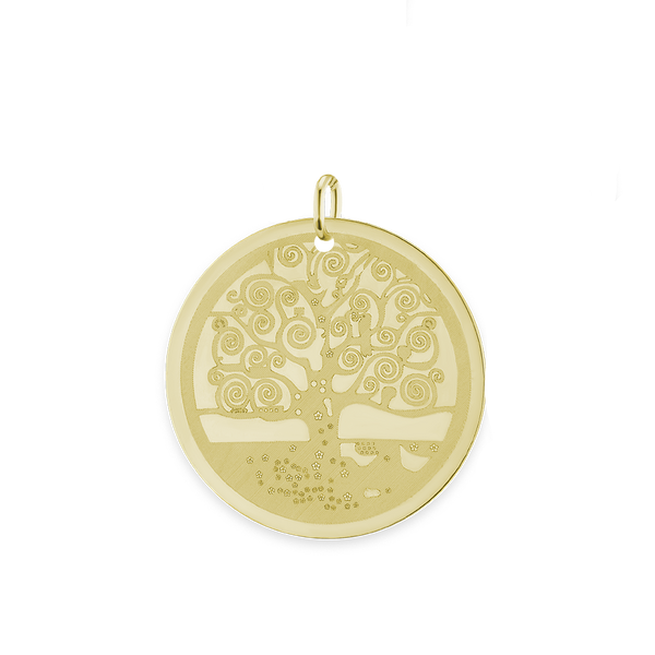 Circle with Tree Engraving Charm in Sterling Silver (26 x 25mm)