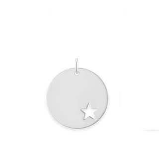 Circle with Star Cut Out Charm in Sterling Silver (22 x 20mm)