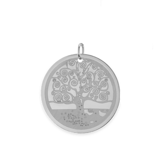 Circle with Tree Engraving Charm in Sterling Silver (26 x 25mm)