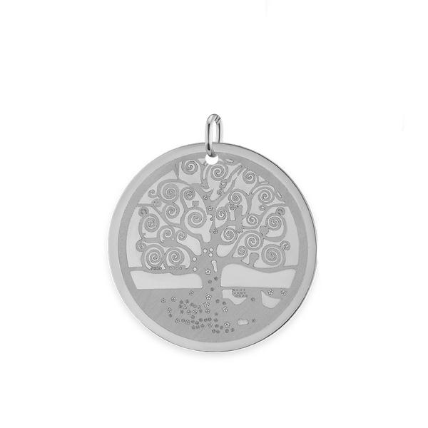 Circle with Tree Engraving Charm in Sterling Silver (26 x 25mm)