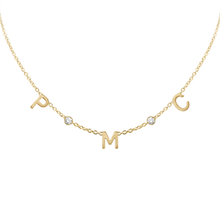 Initial and Gemstone Necklace in 14K Yellow Gold
