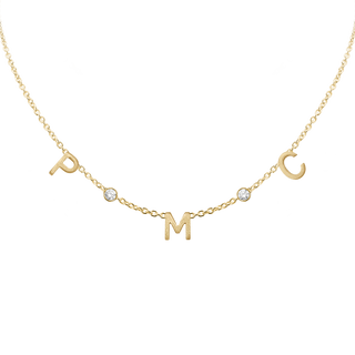 Initial and Gemstone Necklace in 14K Yellow Gold (Diamond Cut Round Cable)