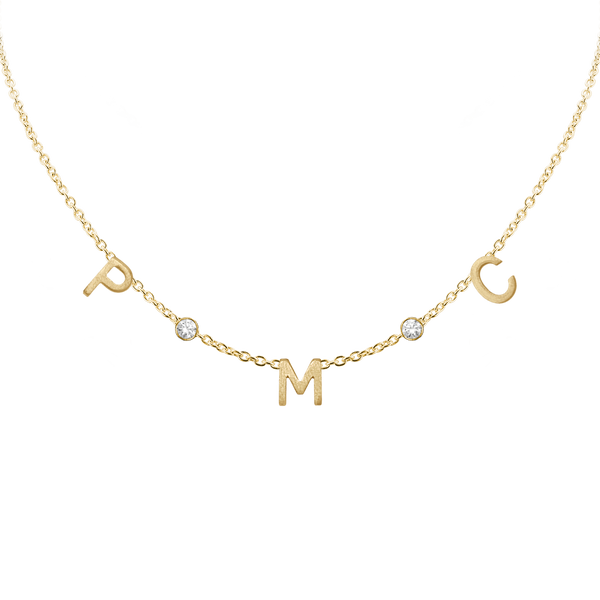 Initial and Gemstone Necklace in 14K Yellow Gold (Medium Round Cable)