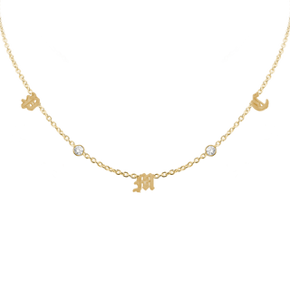 Old English Initial and Gemstone Necklace in 14K Yellow Gold