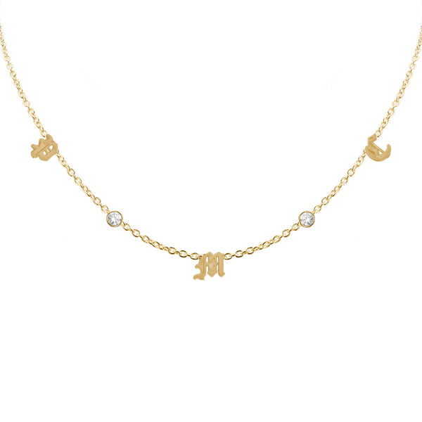 Old English Initial and Gemstone Necklace in 14K Yellow Gold