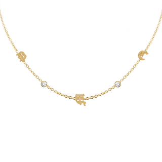 Old English Initial and Gemstone Necklace (Horizontal) in 14K Yellow Gold (Diamond Cut Round Cable)