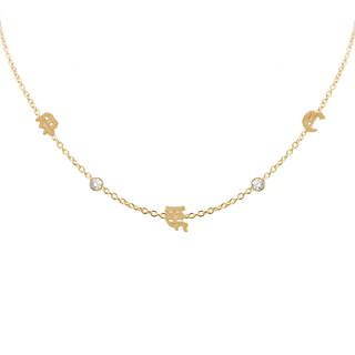 Old English Initial and Gemstone Necklace (Horizontal) in 14K Yellow Gold