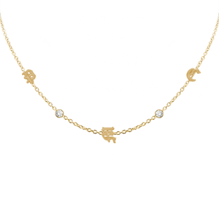 Old English Initial and Gemstone Necklace (Horizontal) in 14K Yellow Gold (Medium Round Cable)