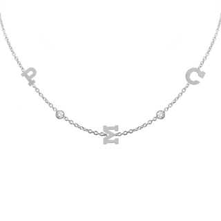 Clarenwood Initial and Gemstone Necklace (Horizontal) in 14K White Gold