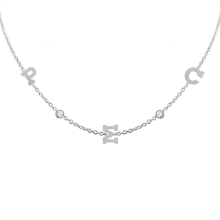 Clarenwood Initial and Gemstone Necklace (Horizontal) in 14K White Gold (Medium Round Cable)