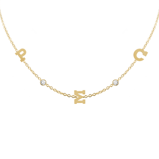 Clarenwood Initial and Gemstone Necklace (Horizontal) in 14K Yellow Gold (Diamond Cut Round Cable)