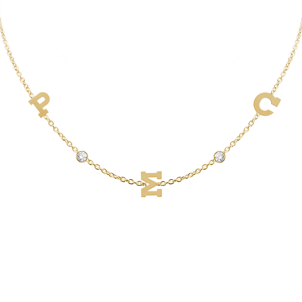 Clarenwood Initial and Gemstone Necklace (Horizontal) in 14K Yellow Gold