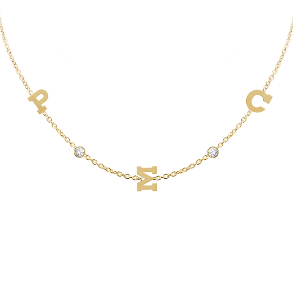 Clarenwood Initial and Gemstone Necklace (Horizontal) in 14K Yellow Gold (Diamond Cut Round Cable)