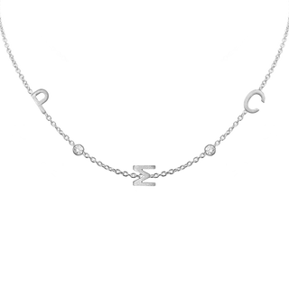 Initial and Gemstone Necklace (Horizontal) in 14K White Gold (Diamond Cut Round Cable)