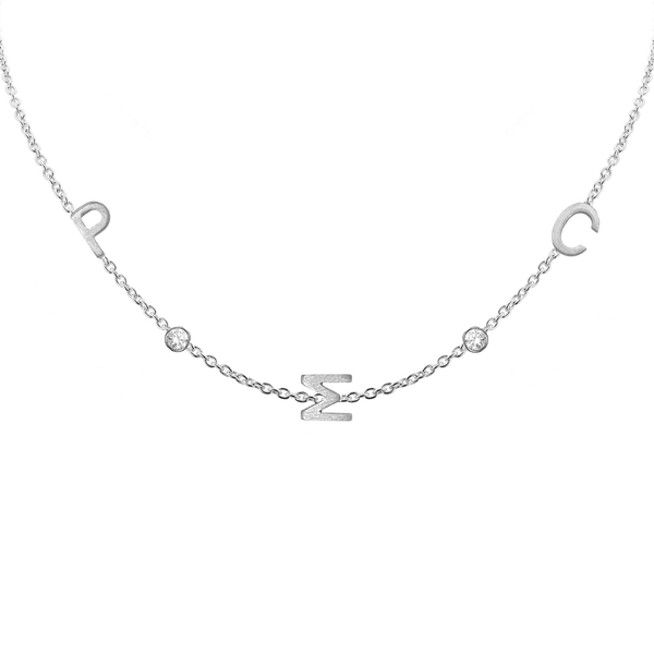 Initial and Gemstone Necklace (Horizontal) in 14K White Gold (Medium Round Cable)