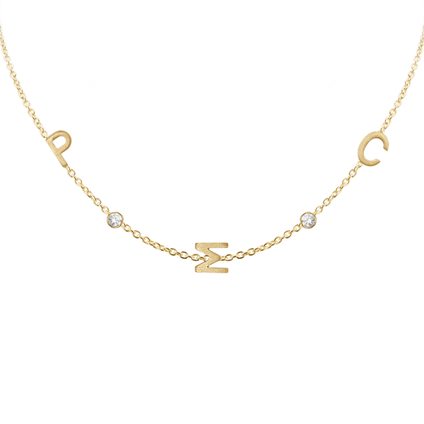 Initial and Gemstone Necklace (Horizontal) in 14K Yellow Gold (Diamond Cut Round Cable)