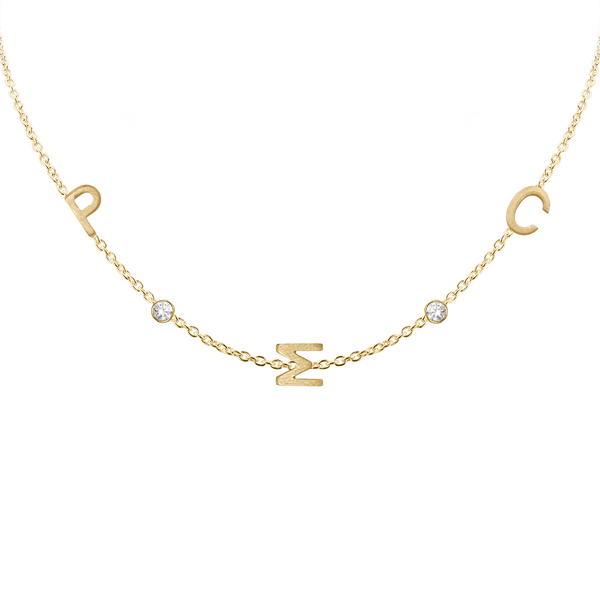 Initial and Gemstone Necklace (Horizontal) in 14K Yellow Gold