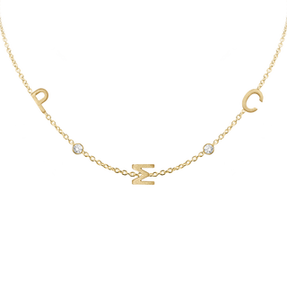 Initial and Gemstone Necklace (Horizontal) in 14K Yellow Gold (Diamond Cut Round Cable)