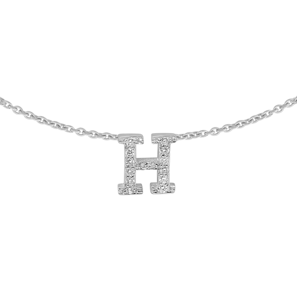 Hanging Initial Necklace with Natural Diamonds in 14K White Gold (Diamond Cut Round Cable)