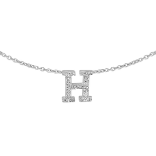 Hanging Initial Necklace with Lab Grown Diamonds in 14K White Gold (Medium Round Cable)