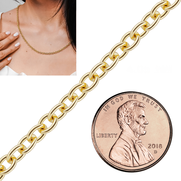 Bulk / Spooled Medium Round Cable Chain in 14K & 18K Yellow Gold (1.05 mm - 4.05 mm)