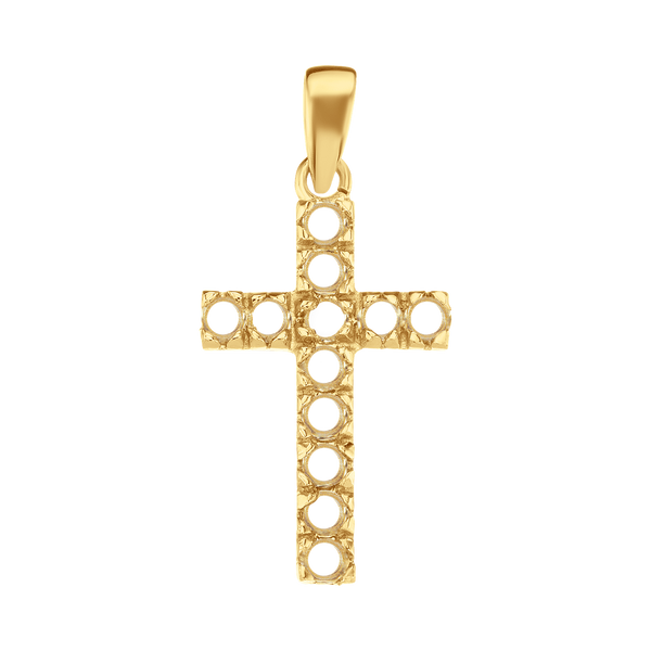 14K Gold Classic Cross 12 Stone Pendant Mounting (27 x 12 mm)