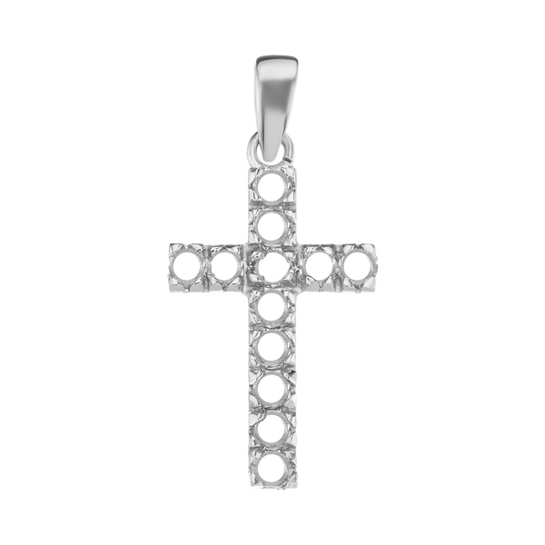 14K Gold Classic Cross 12 Stone Pendant Mounting (27 x 12 mm)