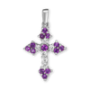Sterling Silver Trinity Cross Pendant with Purple Cubic Zirconia (27 x 16 mm)