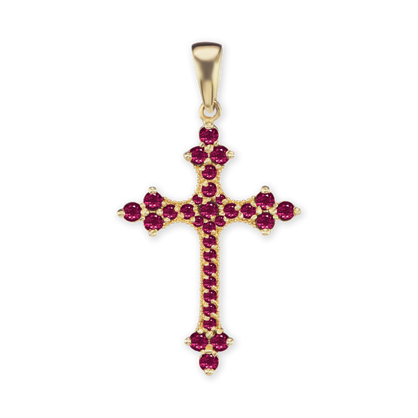Sterling Silver Trinity Cross Pendant with Pink Cubic Zirconia (38 x 22 mm)