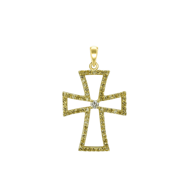 Sterling Silver Pattée Cross Pendant with Cubic Zirconia (33 x 20 mm)