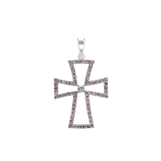 Sterling Silver Pattée Cross Pendant with Cubic Zirconia (45 x 27 mm)