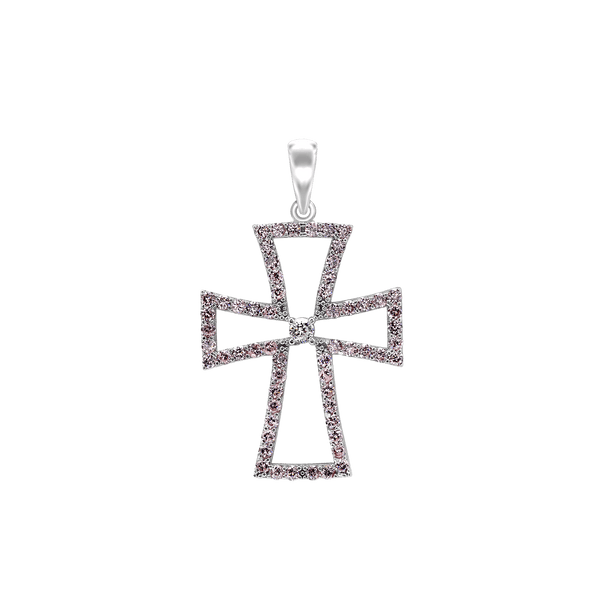 Sterling Silver Pattée Cross Pendant with Cubic Zirconia (45 x 27 mm)