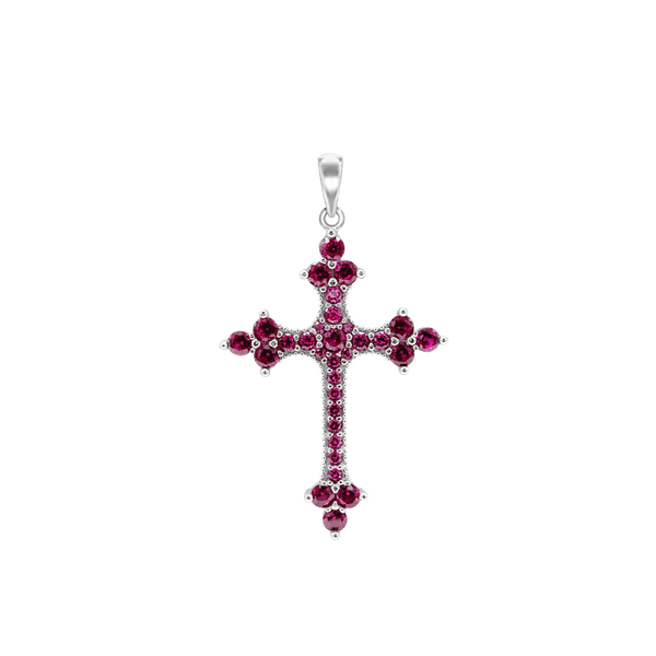 Sterling Silver Trinity Cross Pendant with Pink Cubic Zirconia (50 x 30 mm)