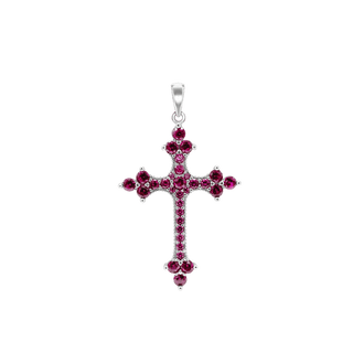 Sterling Silver Trinity Cross Pendant with Pink Cubic Zirconia (50 x 30 mm)