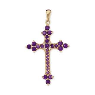 Sterling Silver Trinity Cross Pendant with Purple Cubic Zirconia (50 x 30 mm)